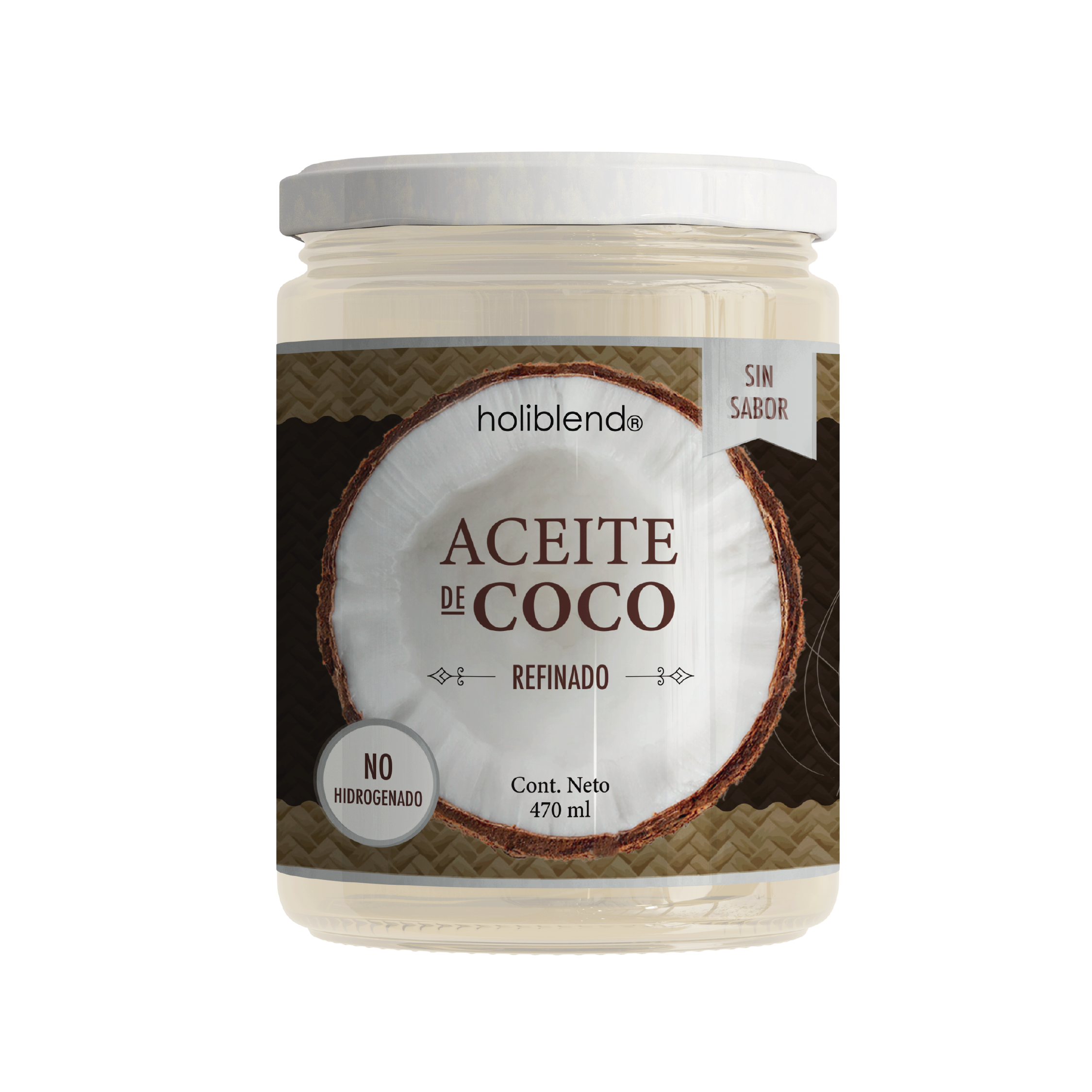 Aceite de Coco para Cocinar de Sabor Neutro Holiblend 100% orgánoico y Sin Sabor a Coco 470ml