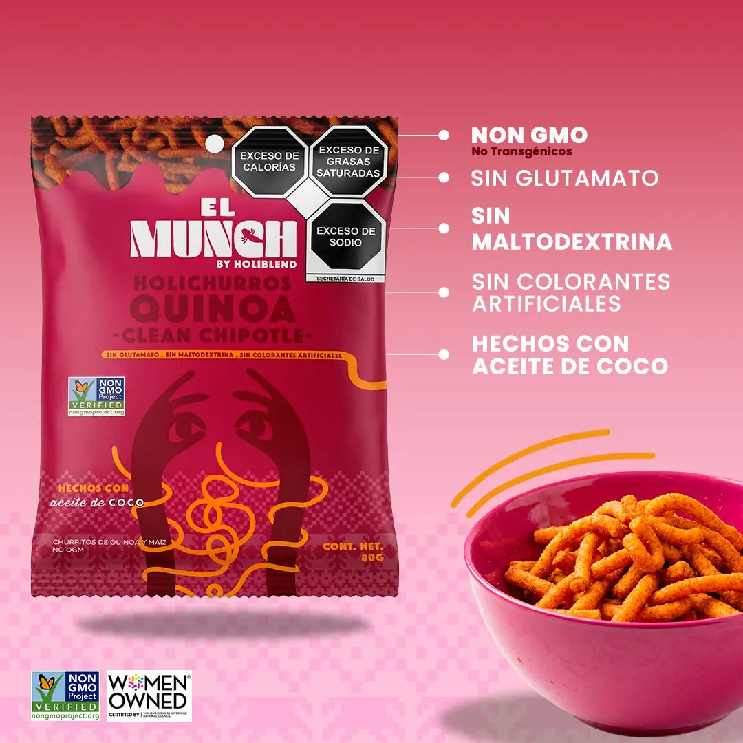 Churritos de Quinoa Horneados Holiblend  Hechos con Aceite de Coco Sabor Chipotle (80g)