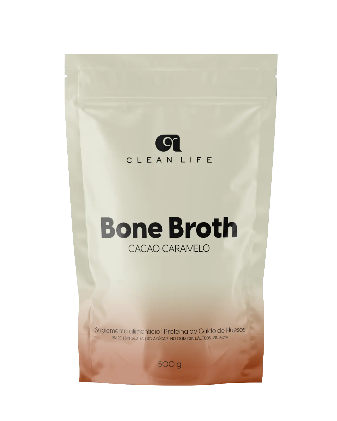 Proteína de Caldo de Huesos para Recuperación Deportiva Clean Broth Cacao Caramelo Sin Azúcar 500gr
