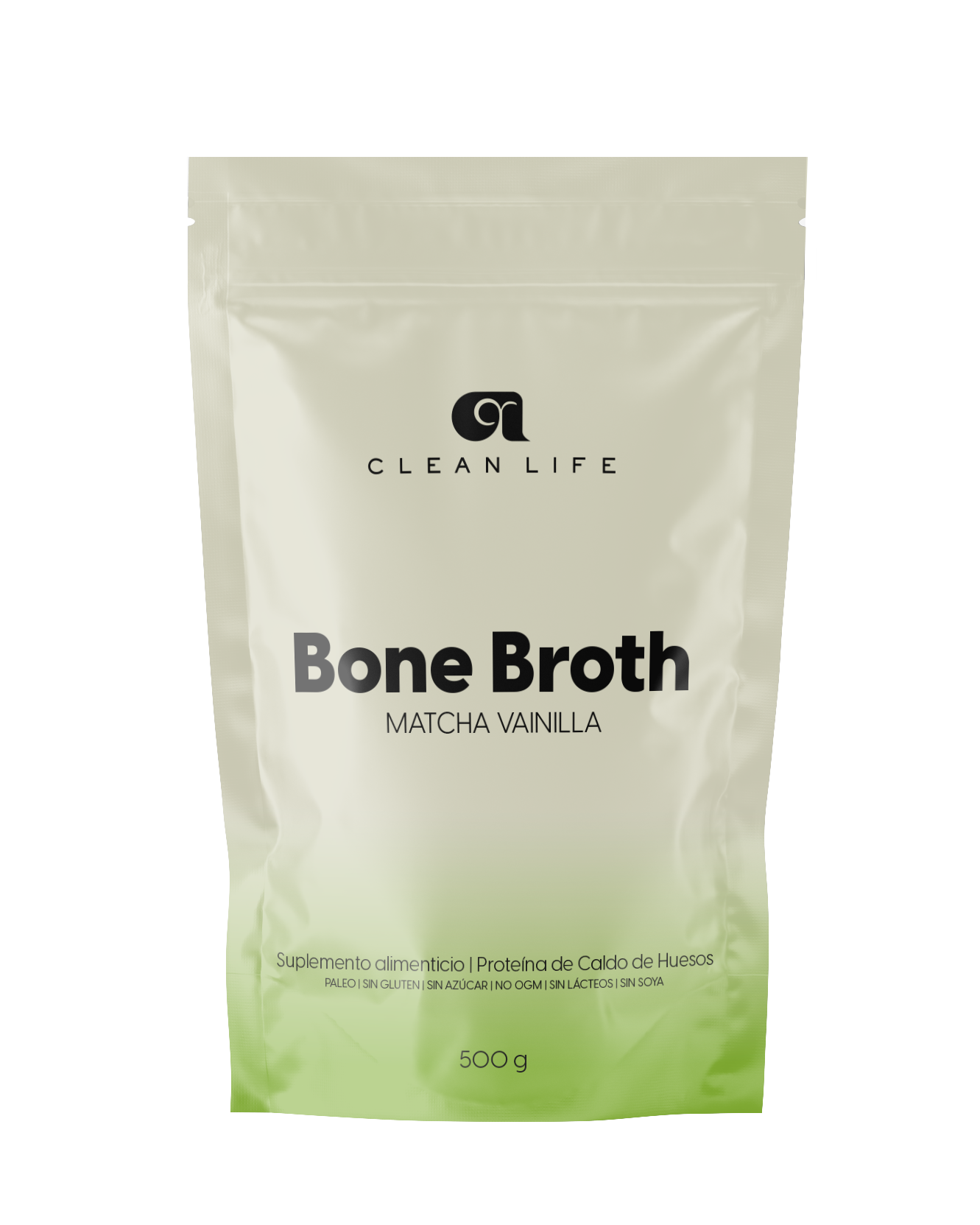 Proteína de Caldo de Huesos con Colágeno ideal para tu Skin Care Clean Broth Matcha Vainilla Sin Azúcar 500gr