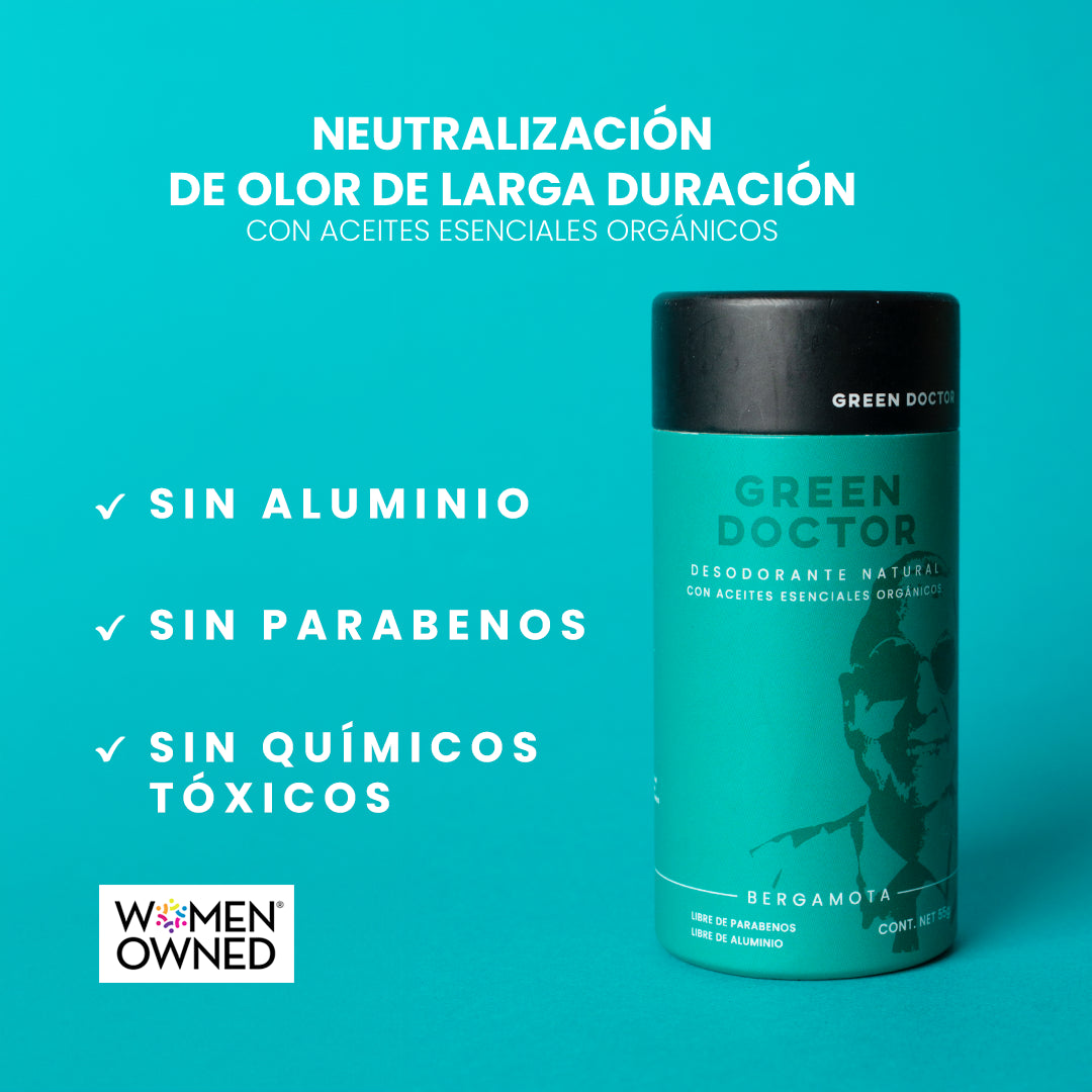 Desodorante Natural de Larga Duración Green Doctor Bergamota con Aceites Esenciales Orgánicos Sin Aluminio (55 g)