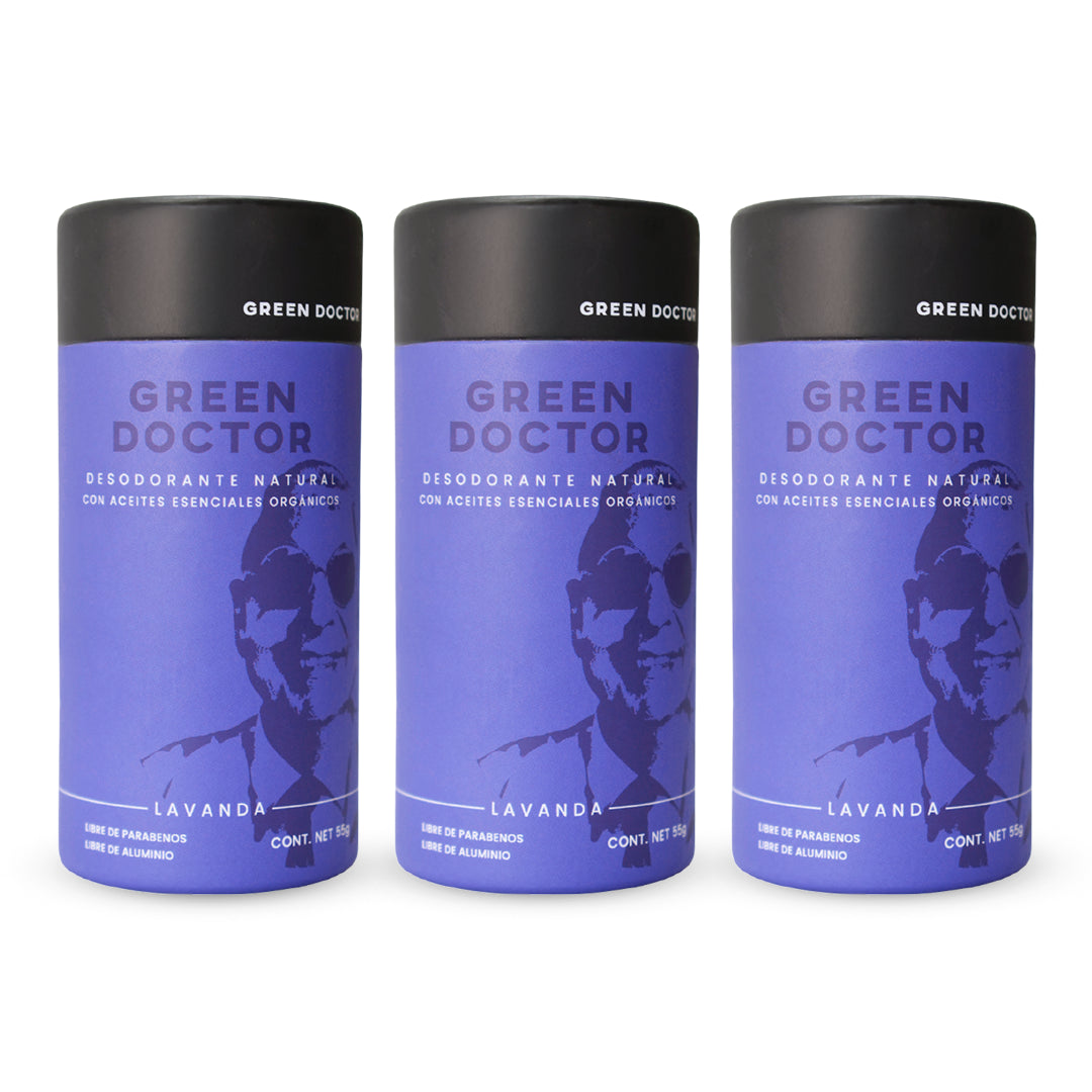 Desodorante Natural Green Doctor Lavanda Sin Aluminio ni Parabenos – Empaque Compostable para Toda la Familia (Paquete de 3 de 55 g)