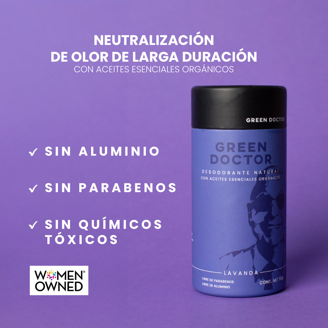 Desodorante natural de Larga Duración Green Doctor Lavanda con Aceites Esenciales Orgánicos Sin Aluminio 55gr