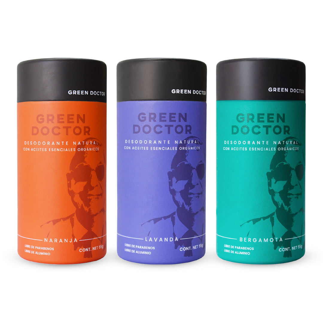 Desodorante Natural Green Doctor Paquete Mixto – Bergamota, Lavanda y Naranja Sin Aluminio ni Parabenos (Paquete de 3 de 55 g)