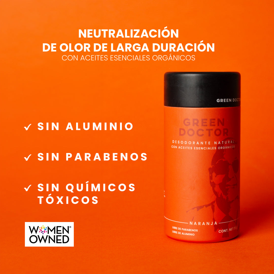 Desodorante Natural de Larga Duración Green Doctor Naranja con Aceites Esenciales Orgánicos Sin Aluminio (55 g)