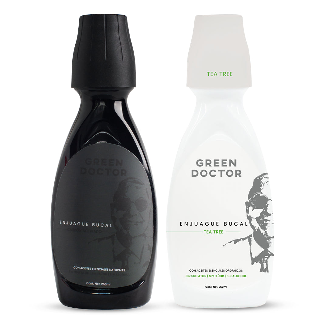 Enjuague Bucal Natural Green Doctor Carbón Activado y Árbol de Té – Sin Flúor ni Alcohol, Cuidado de Encías (Paquete de 2 de 250 ml)