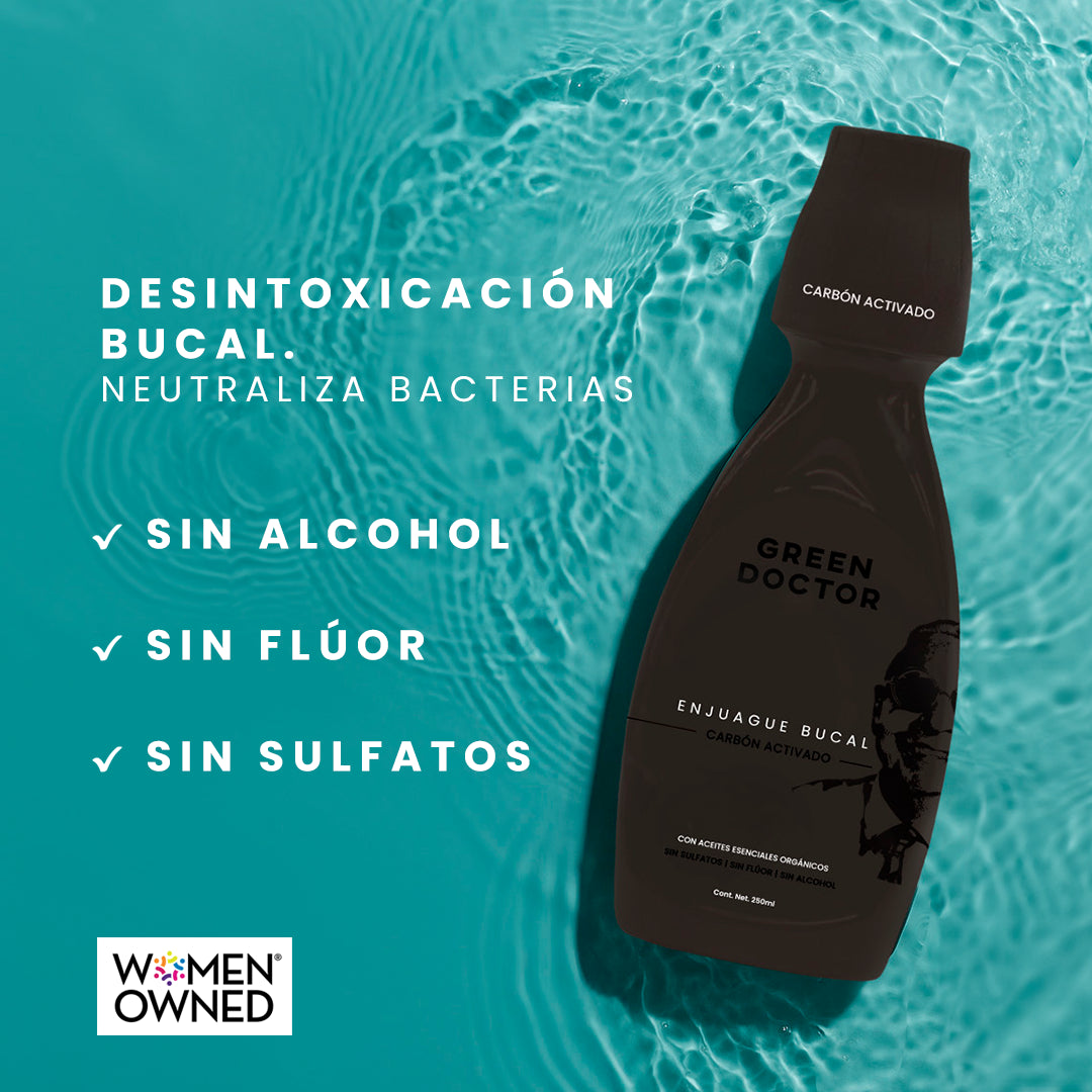 Enjuague Bucal Detox Green Doctor Carbón Activado Sin Alcohol y Sin Sulfatos (250 ml)