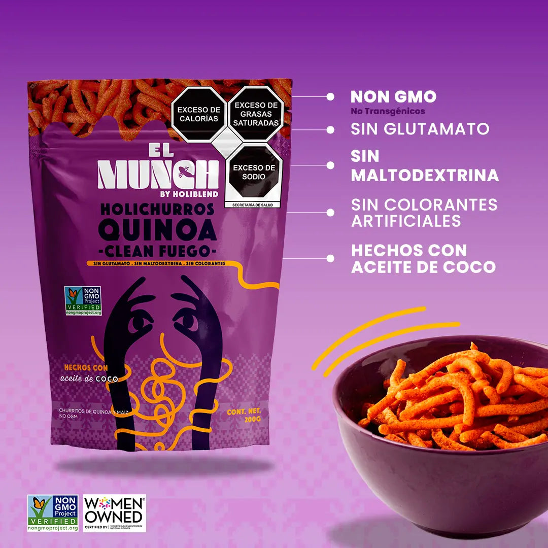 Churritos de Quinoa Horneados Holiblend Clean Fuego Hechos con Aceite de Coco (80g)