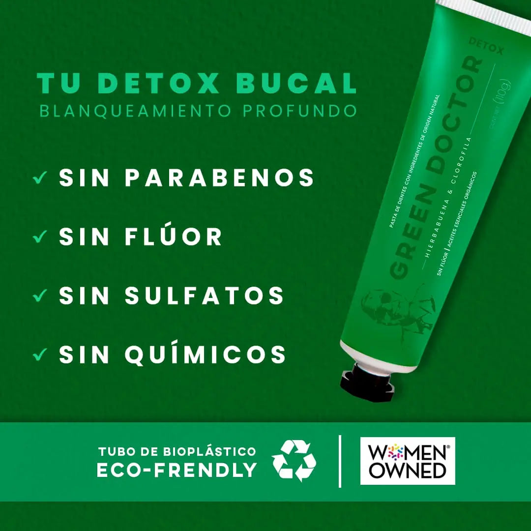 Pasta Dental Natural Detox Cuidado Integral Green Doctor Detox Hierbabuena y Clorofila Sin Flúor (110 g)