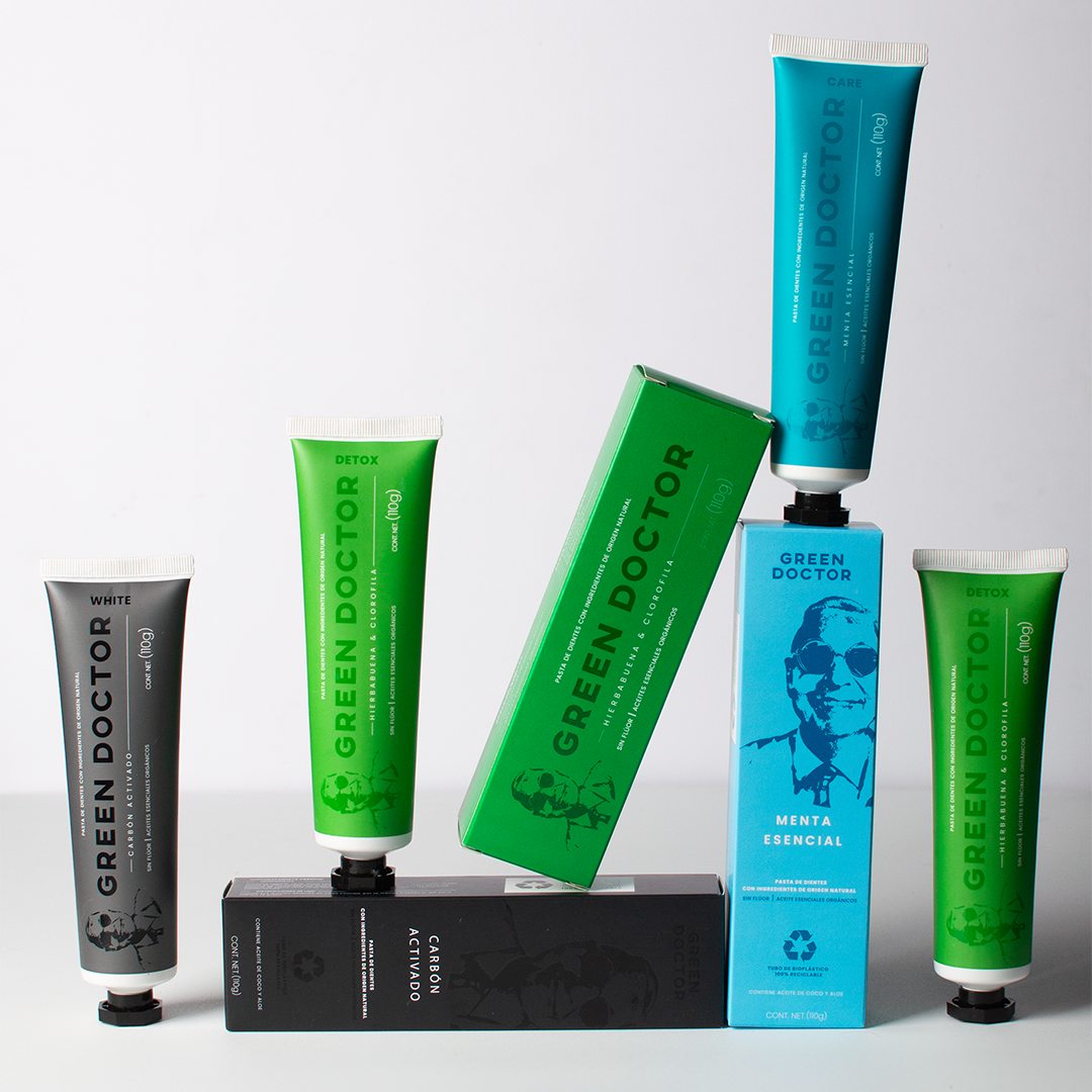 Kit de Pastas Dentales Naturales Green Doctor White Care y Detox – Con Aceites Orgánicos, Sin Flúor ni Parabenos (Paquete de 6 de 110 g)