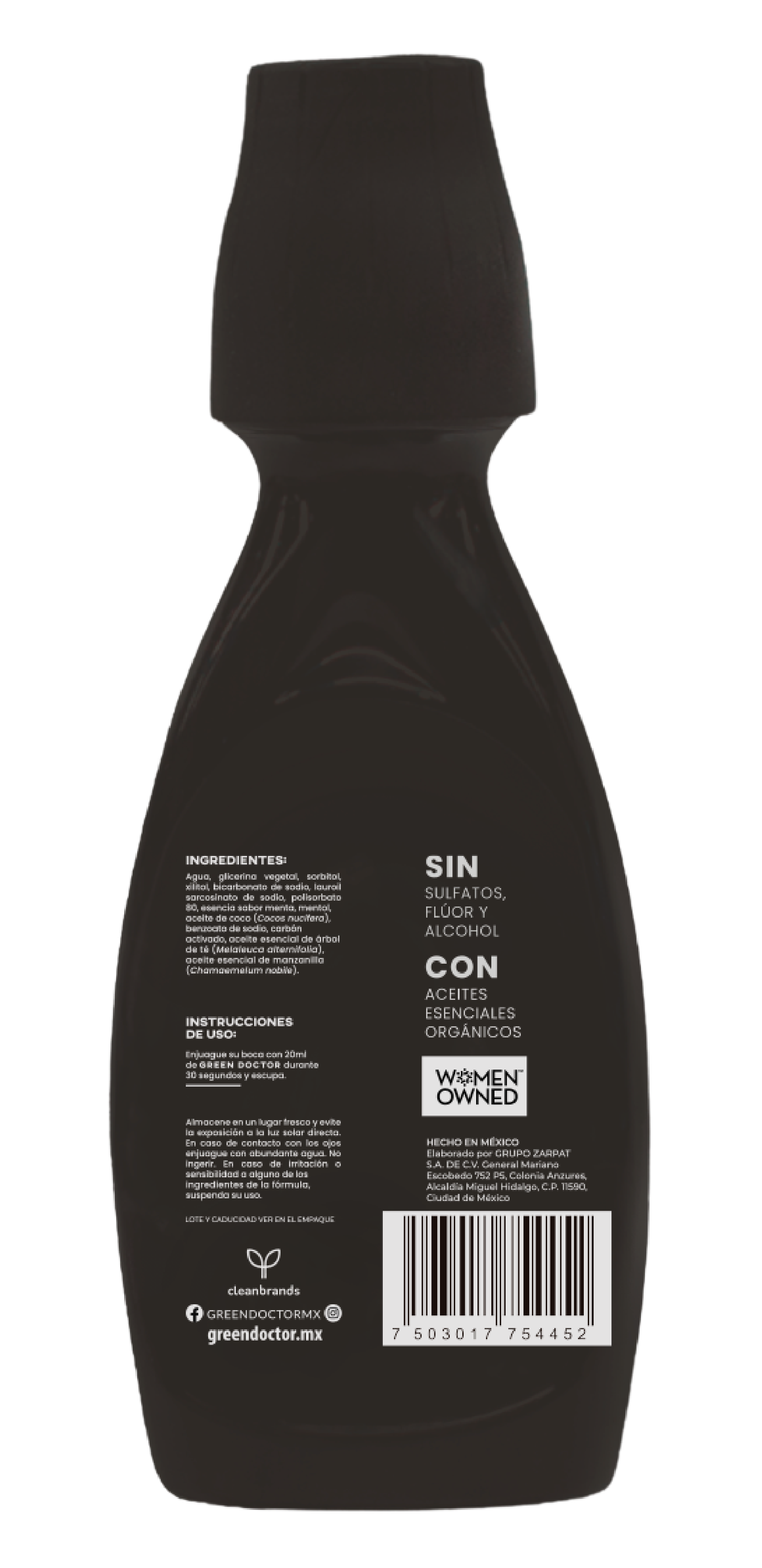 Enjuague Bucal Detox Green Doctor Carbón Activado Sin Alcohol y Sin Sulfatos (250 ml)