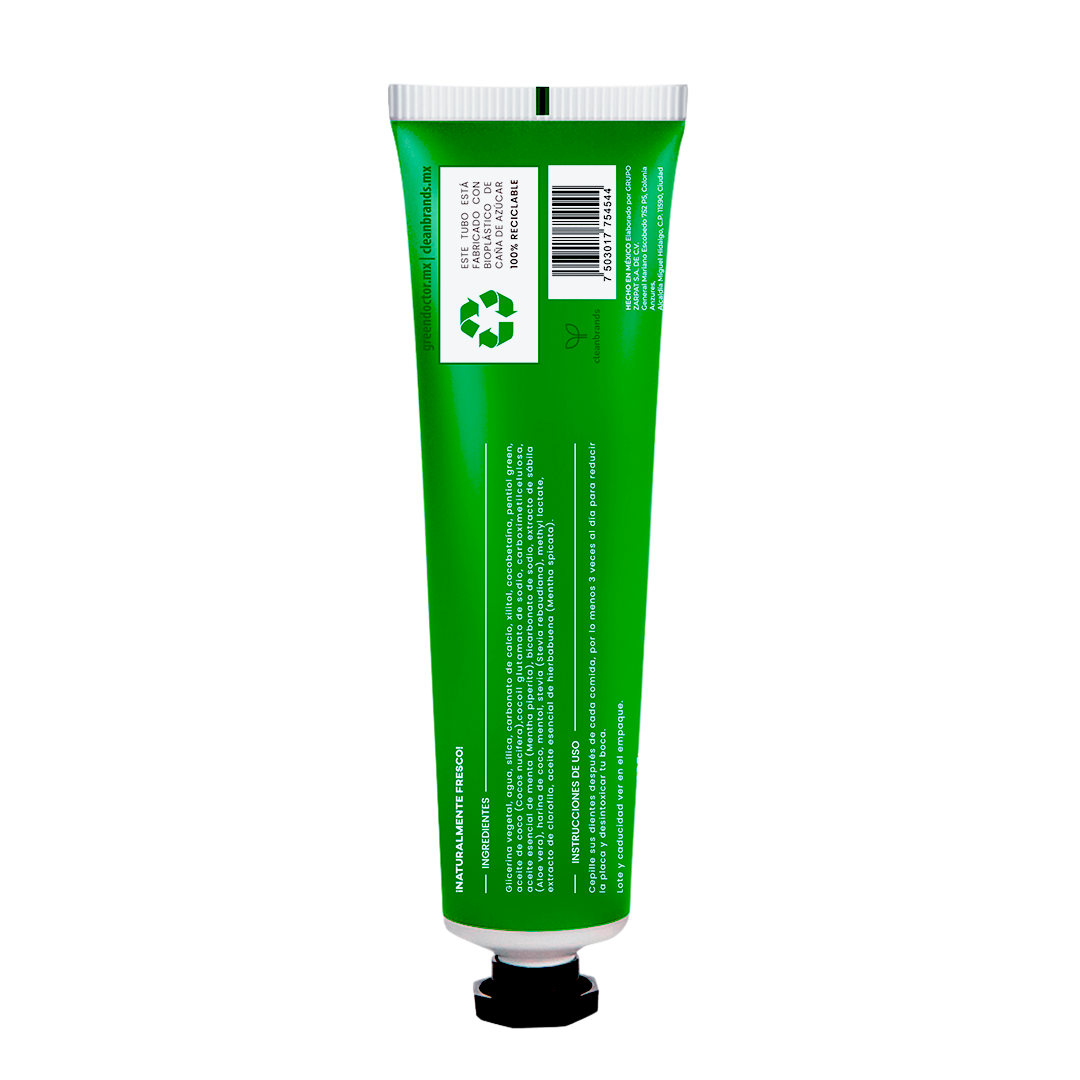 Pasta Dental Natural Detox Cuidado Integral Green Doctor Detox Hierbabuena y Clorofila Sin Flúor (110 g)