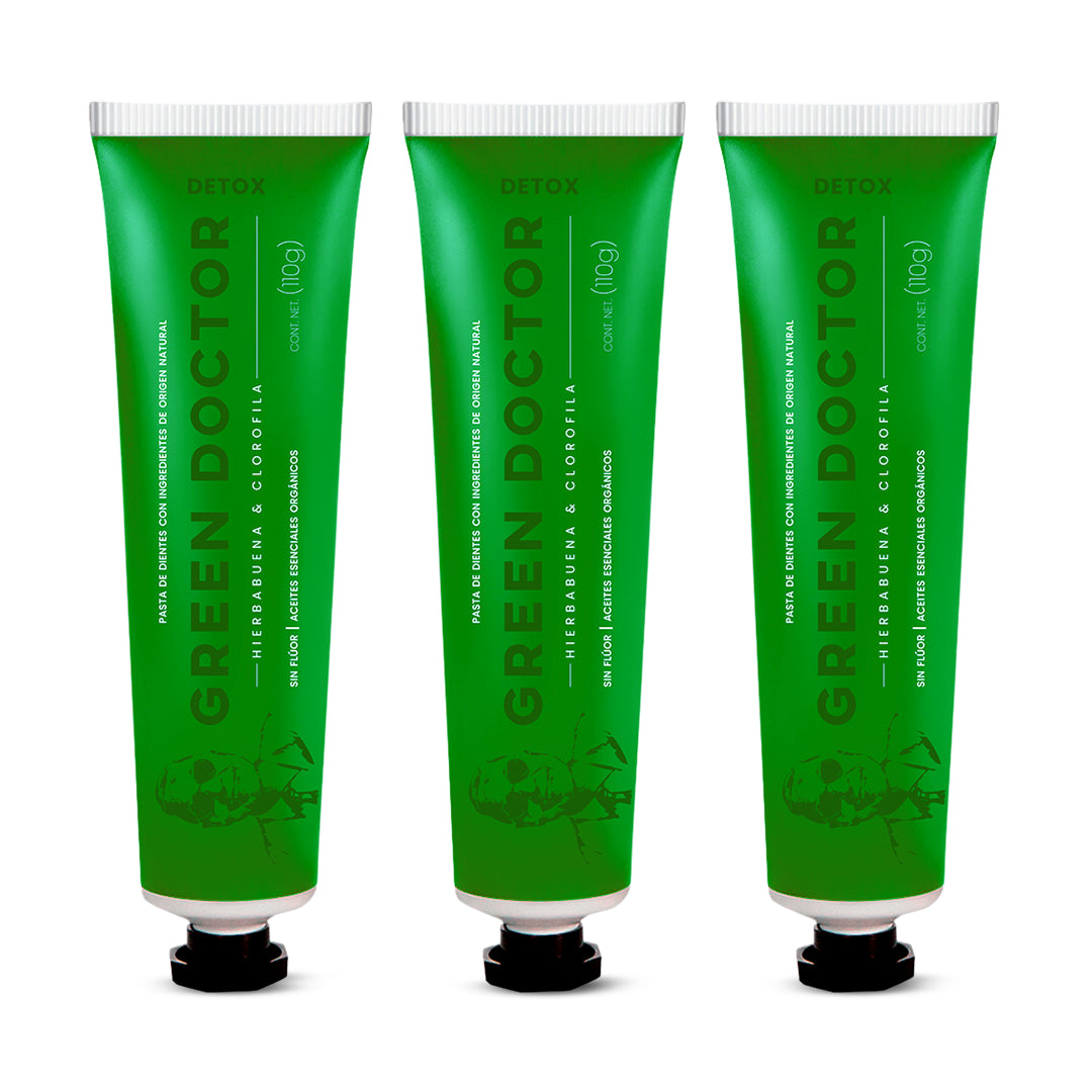 Pasta Dental Natural Green Doctor Hierbabuena y Clorofila – Con Aceites Orgánicos, Sin Flúor ni Parabenos para Dientes Sensibles (Paquete de 3 de 110 g)