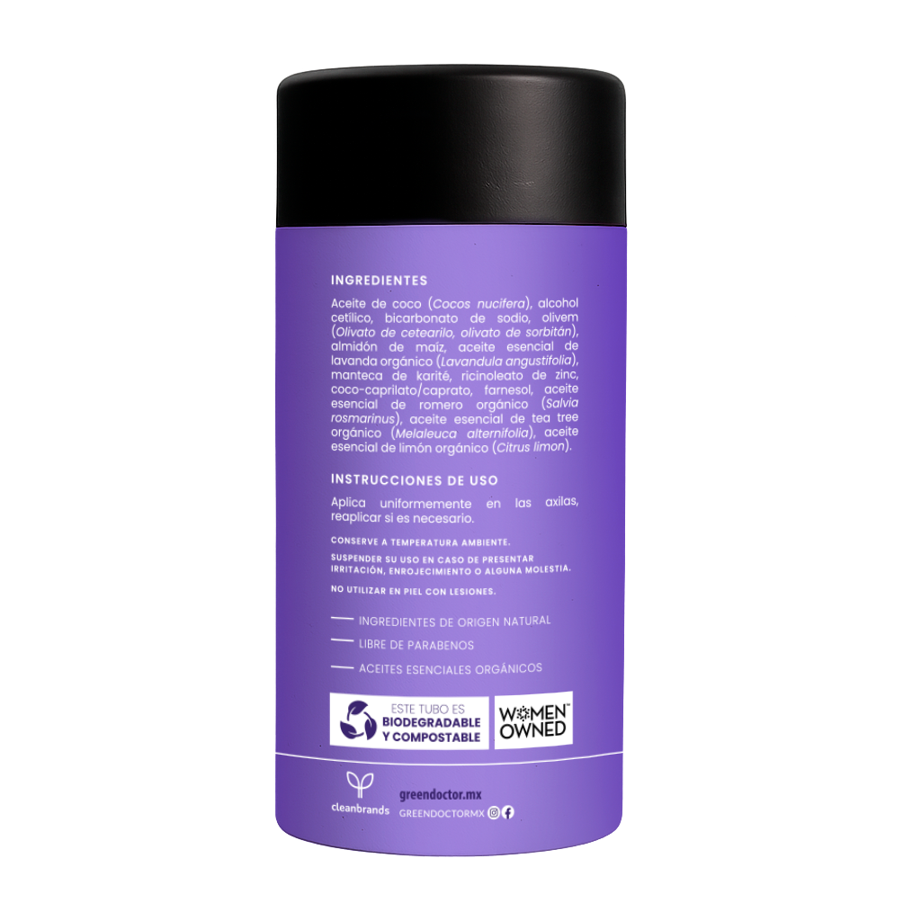 Desodorante Natural de Larga Duración Green Doctor Lavanda con Aceites Esenciales Orgánicos Sin Aluminio (55 g)