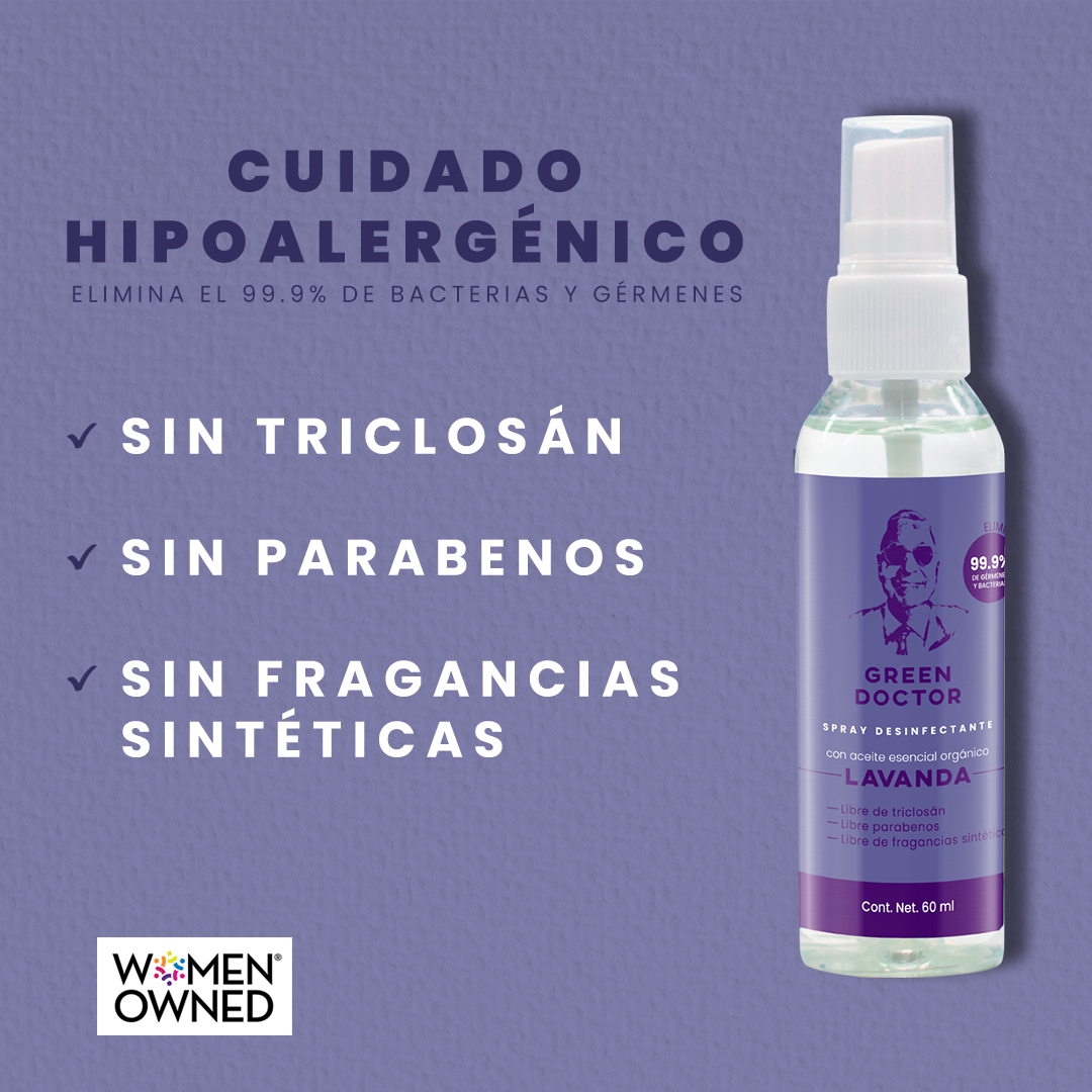 Spray Desinfectante para Manos de Uso Continuo Green Doctor Lavanda.Elimina 99.9% de Bacterias 50 ml
