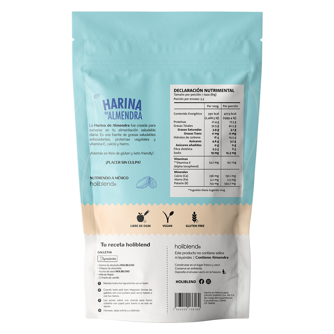 Harina de Almendra para Hornear Sin Gluten Holbilend  NON GMO y Vegana (450g)