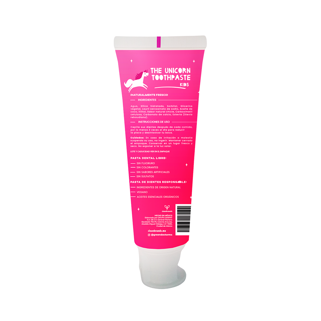 Pasta Dental para Niños Protección de Esmalte Green Doctor Unicorn Kids Chicle Sin Flúor (85 g)