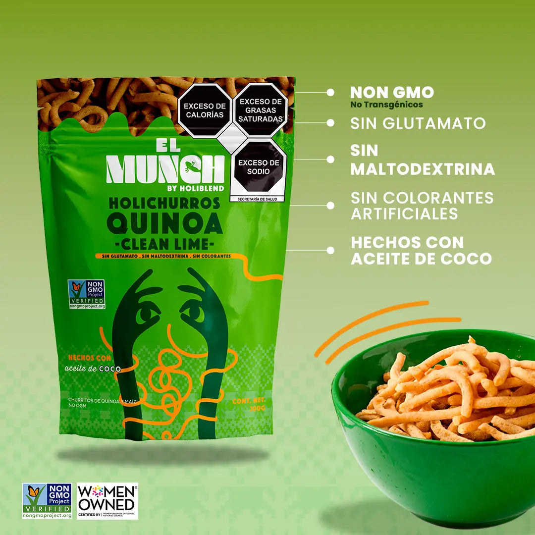 Churritos de Quinoa Horneados Holiblend Clean Limón Hechos con Aceite de Coco (200g)