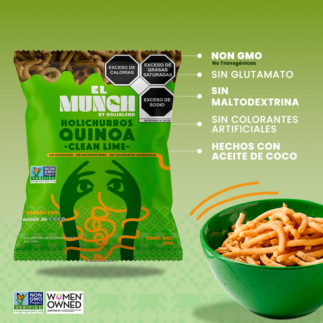 Churritos de Quinoa Horneados Holiblend Clean Limón Hechos con Aceite de Coco (80g)