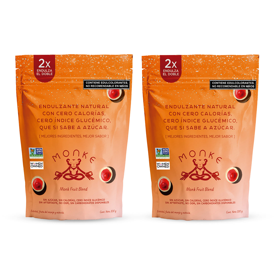 Endulzante Natural Fruta del Monje MONKE con Stevia y Eritritol – Granulado Sin Azúcar, Cero Calorías y Keto (Paquete de 2 de 300 g)