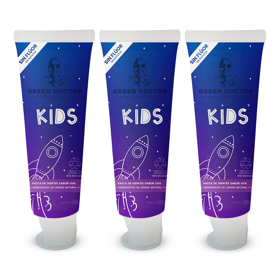 Pasta Dental Infantil Green Doctor Unicorn Kids Sabor Uva – Sin Flúor, con Aceites Orgánicos y Envase Compostable (Paquete de 3 de 85 g)