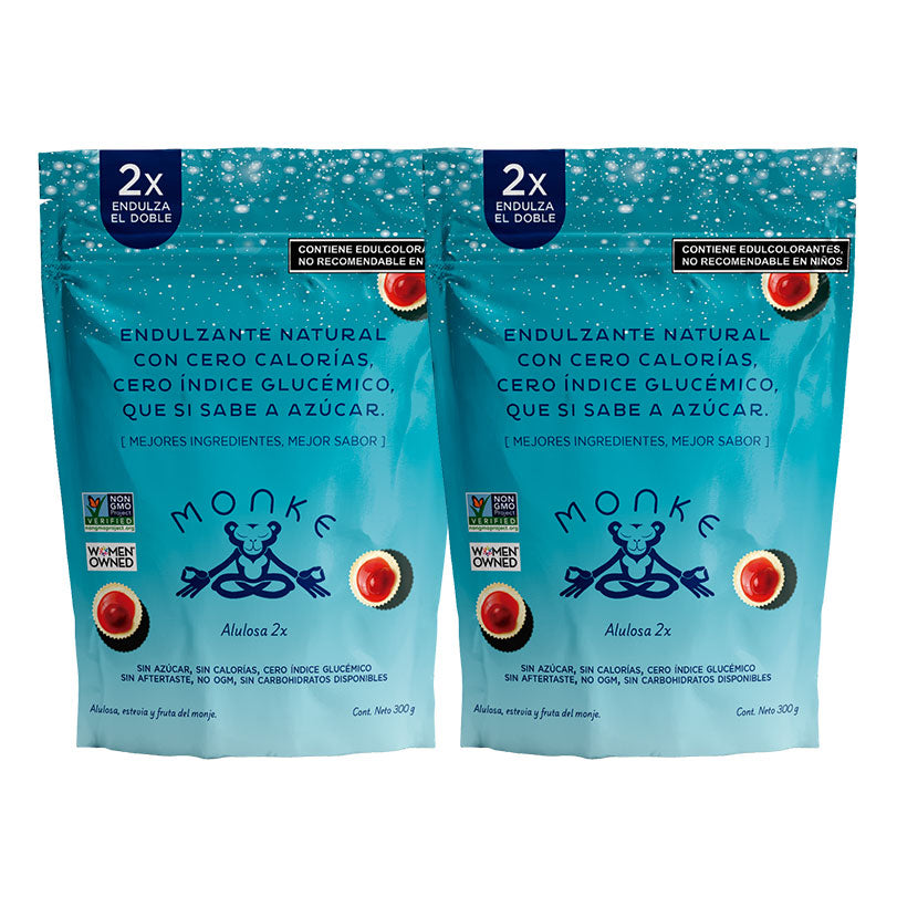 Endulzante Natural Apto para Diabeticos Alulosa con Estevia y Fruta del Monje Sin Calorias (Paquete de 2 de 300 g)