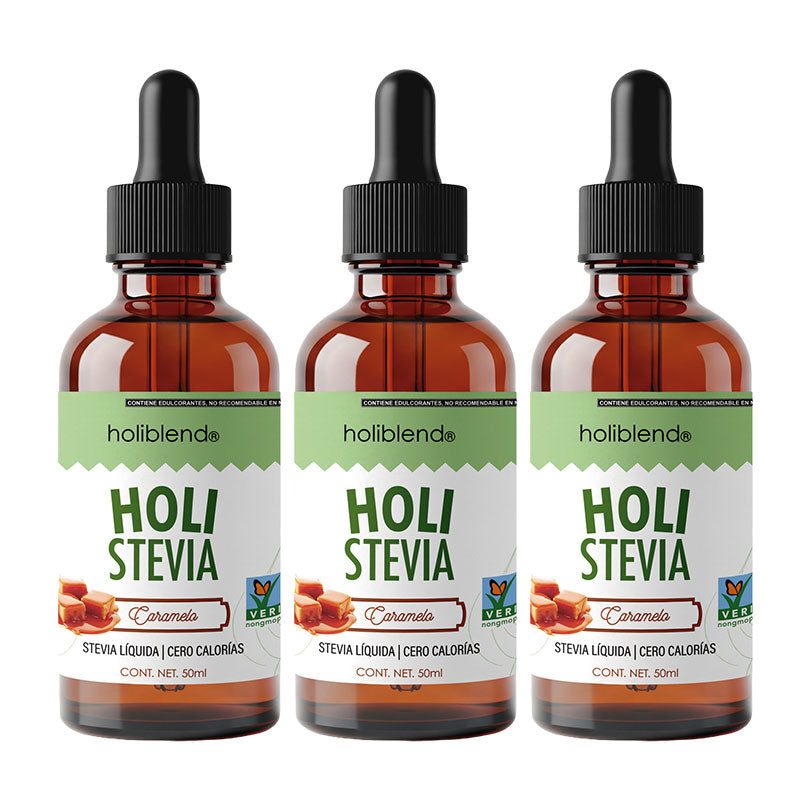 Stevia Líquida Orgánica Holistevia Sabor Caramelo – Endulzante Natural Sin Calorías ni Clarificar (Paquete de 3 de 50 ml)