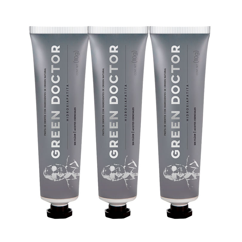 Pasta Dental para Brillo Natural y que Elimina la Sensibilidad con Hidroxiapatita Green Doctor Remineralizante y Libre de Flúor  (Paquete de 3 110g)