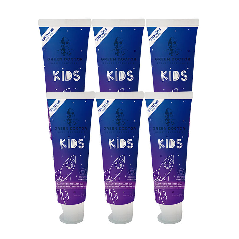 Pasta Dental Infantil Green Doctor Unicorn Kids Sabor Uva – Sin Flúor, con Aceites Orgánicos y Envase Compostable (Paquete de 6 de 85 g)