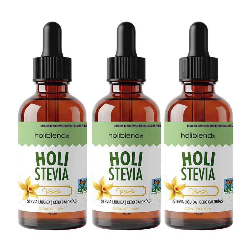 Stevia Líquida Orgánica Holistevia Holiblend Sabor Vainilla – Endulzante Natural Sin Calorías ni Clarificar (Paquete de 3 de 50 ml)